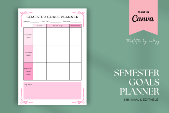 Coquette Semester Goals Planner Template: A Stylish Tool for Academic Organization