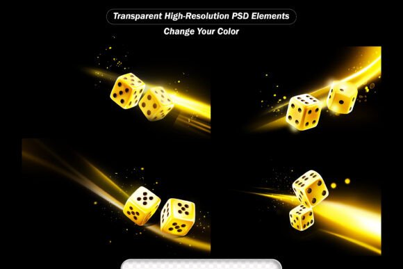 Golden Realistic Dice and Glowing Lights: Elevating Your Visual Creations with Dynamic Light Effects