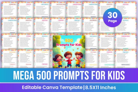 Mega 500 Prompts for Kids Canva Template: A Creative Resource for Educators and Parents